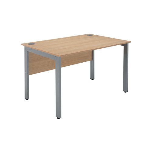 This new desking range is an ideal solution for single desking or bench desking. The desk has a 18mm desktop thickness, sturdy metal legs, modesty panel and cable ports to ensure a clean and safe working environment. This goal post style desk can accommodate 2 and 3 drawer mobile pedestals. This desk measures 1200x800x730mm.