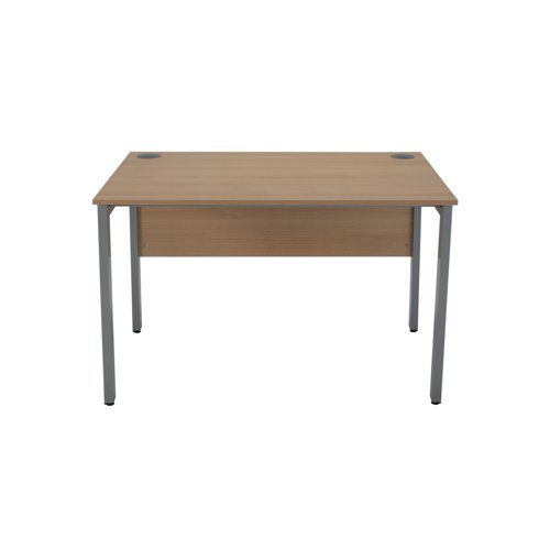 This new desking range is an ideal solution for single desking or bench desking. The desk has a 18mm desktop thickness, sturdy metal legs, modesty panel and cable ports to ensure a clean and safe working environment. This goal post style desk can accommodate 2 and 3 drawer mobile pedestals. This desk measures 1200x800x730mm.