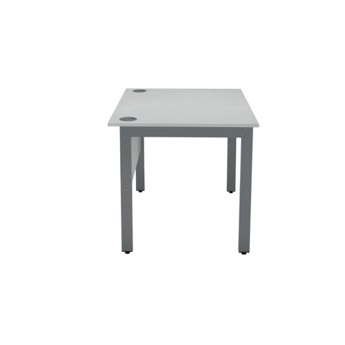 This new desking range is an ideal solution for single desking or bench desking. The desk has a 18mm desktop thickness, sturdy metal legs, modesty panel and cable ports to ensure a clean and safe working environment. This goal post style desk can accommodate 2 and 3 drawer mobile pedestals. This desk measures 1000x800x730mm.