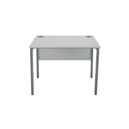 This new desking range is an ideal solution for single desking or bench desking. The desk has a 18mm desktop thickness, sturdy metal legs, modesty panel and cable ports to ensure a clean and safe working environment. This goal post style desk can accommodate 2 and 3 drawer mobile pedestals. This desk measures 1000x800x730mm.