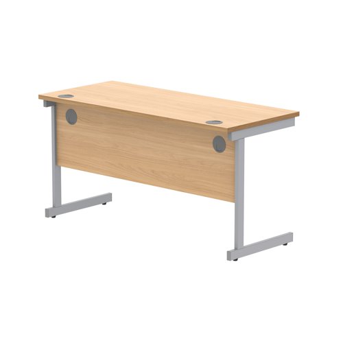 Astin Rectangular Single Upright Cantilever Desk 1400x600x730mm Norwegian Beech/Silver KF824251 - KF824251