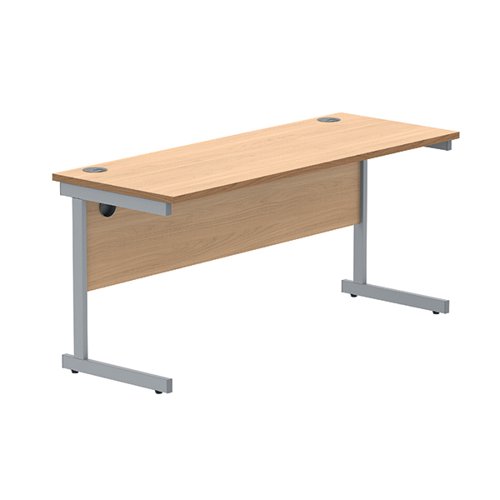 Astin Rectangular Single Upright Cantilever Desk 1600x600x730mm Norwegian Beech/Silver KF824268 - KF824268