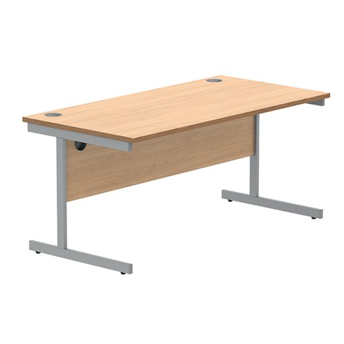 Astin Rectangular Single Upright Cantilever Desk 1600x800x730mm Norwegian Beech/Silver KF824299 - KF824299
