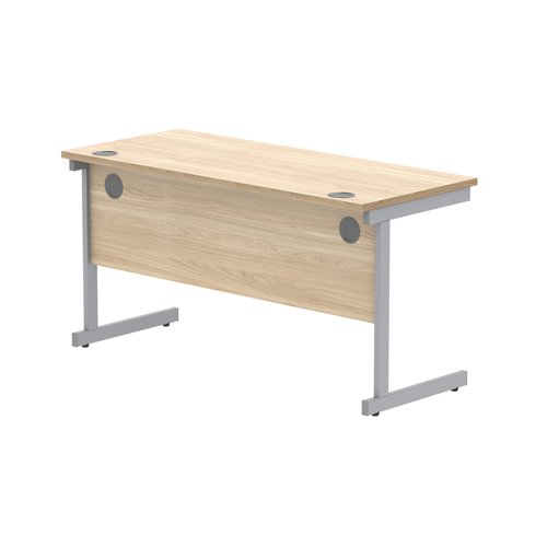 Astin Rectangular Single Upright Cantilever Desk 1400x600x730mm Canadian Oak/Silver KF824374 - KF824374