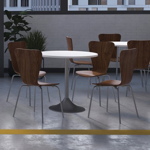 This stylish and elegant bistro table has a modern, contemporary design and a smooth, round table top for multiple users. A long, chrome stem runs all the way down to a circular base for a sleek and durable finish. The glossy white top has a diameter of 800mm and wipes clean easily for quick and efficient cleaning.