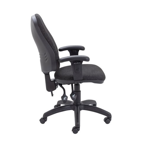 First High Back Operators Chair with T-Adjustable Arms 640x640x985-1175mm Charcoal KF839244 VOW