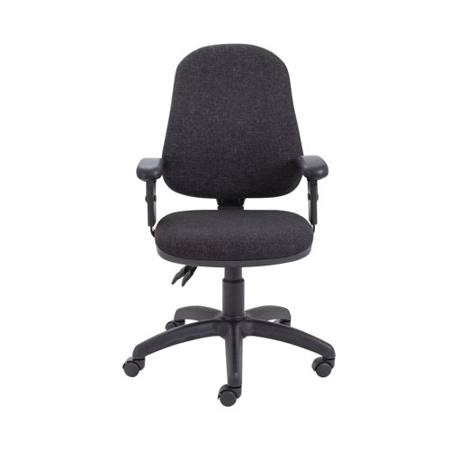 First High Back Operators Chair with T-Adjustable Arms 640x640x985-1175mm Charcoal KF839244 VOW