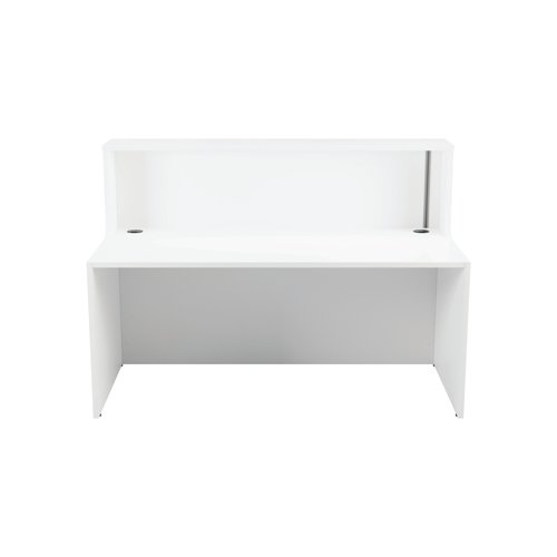 With clean and elegant lines, this Jemini Reception Unit is ideal for use in a variety of reception areas. The modular design features a panel end construction incorporating a fixed riser unit. The unit has a sturdy 25mm thick desktop. This reception unit measures 1400x800x740mm and is finished in White.