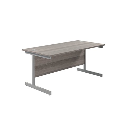 Jemini Single Upright Rectangular Desk 1800x800x730mm Grey Oak/Silver KF846031