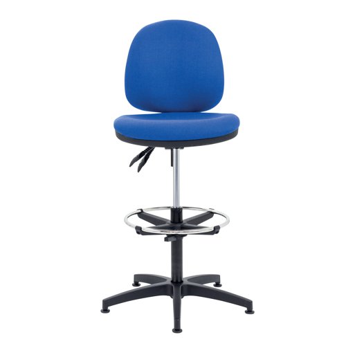 The Jemini Mid Level Draughtsman Chair is perfect for working at high desks and workbenches. The chair is upholstered in Bradbury Pyra fabric and comes with a footrest and a recommended usage time of 8 hours.