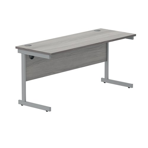 Polaris Rectangular Single Upright Cantilever Desk 1600x600x730mm Alaskan Grey Oak/Silver KF882341