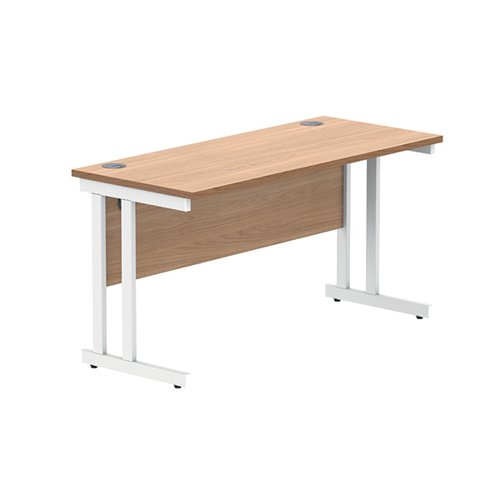 Polaris Rectangular Double Upright Cantilever Desk 1400x600x730mm Norwegian Beech/White KF882345