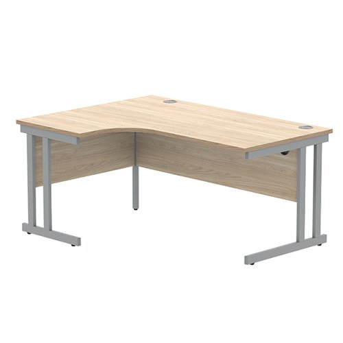 Polaris Left Hand Radial Double Upright Cantilever Desk 1600x1200x730mm Canadian Oak/Silver KF882346