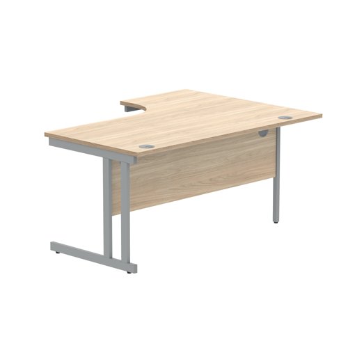 Polaris Left Hand Radial Double Upright Cantilever Desk 1600x1200x730mm Canadian Oak/Silver KF882346