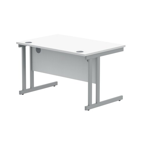 Polaris Rectangular Double Upright Cantilever Desk 1200x800x730mm Arctic White/Silver KF882347