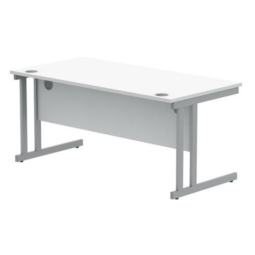 Polaris Rectangular Double Upright Cantilever Desk 1600x800x730mm Arctic White/Silver KF882349
