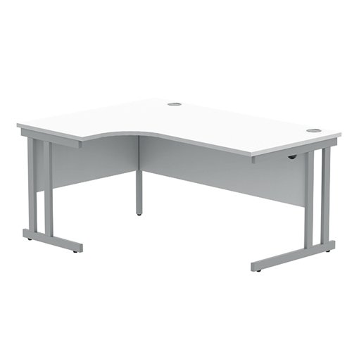 Polaris Left Hand Radial Double Upright Cantilever Desk 1600x1200x730mm Arctic White/Silver KF882350