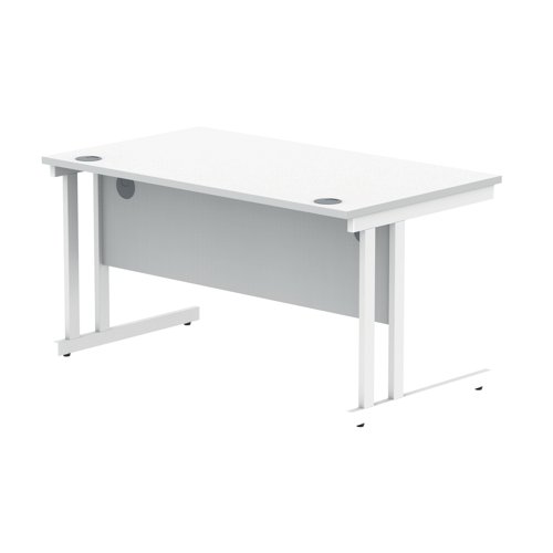 Polaris Rectangular Double Upright Cantilever Desk 1400x800x730mm Arctic White/White KF882356