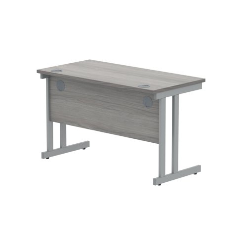 Polaris Rectangular Double Upright Cantilever Desk 1200x600x730mm Alaskan Grey Oak/Silver KF882360