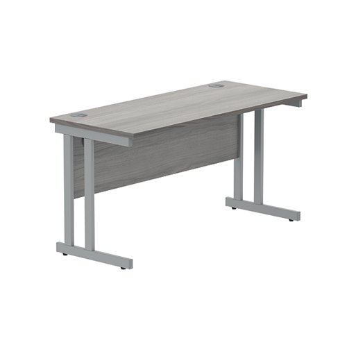 Polaris Rectangular Double Upright Cantilever Desk 1400x600x730mm Alaskan Grey Oak/Silver KF882361