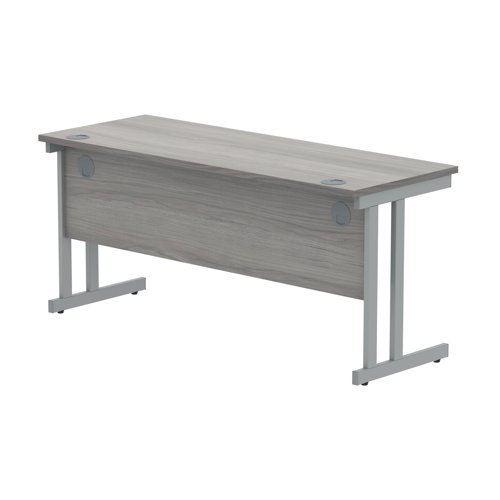 Polaris Rectangular Double Upright Cantilever Desk 1600x600x730mm Alaskan Grey Oak/Silver KF882362