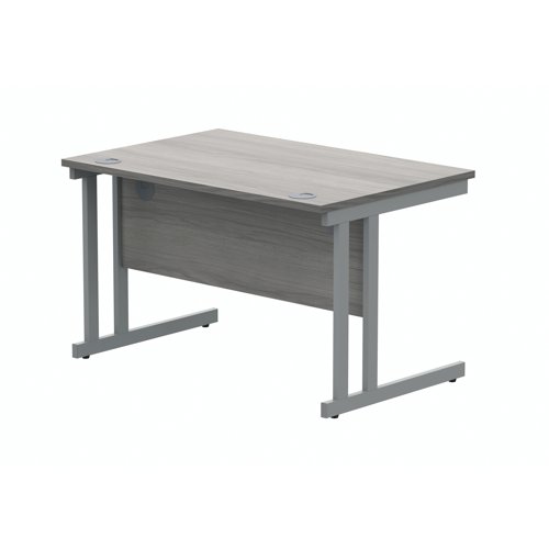 Polaris Rectangular Double Upright Cantilever Desk 1200x800x730mm Alaskan Grey Oak/Silver KF882363