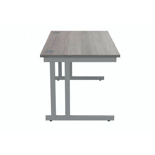 Polaris Rectangular Double Upright Cantilever Desk 1400x800x730mm Alaskan Grey Oak/Silver KF882364