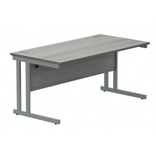 Polaris Rectangular Double Upright Cantilever Desk 1600x800x730mm Alaskan Grey Oak/Silver KF882365
