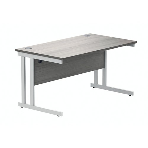 Polaris Rectangular Double Upright Cantilever Desk 1400x800x730mm Alaskan Grey Oak/White KF882370
