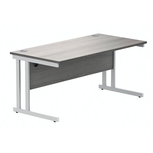Polaris Rectangular Double Upright Cantilever Desk 1600x800x730mm Alaskan Grey Oak/White KF882371