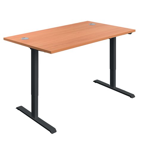 VALUE Single Motor Sit/Stand Desk with Cable Ports 1200x800x730-1220mm Beech/Black