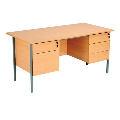 Serrion 4 Leg Double Pedestal Desk 1500x750x725mm Ellmau Beech KF882395 - KF882395