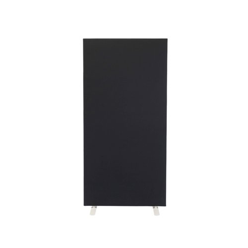 This upholstered floor standing screen is designed to be durable and economic. It is black with a white trim. It measures W1200 x H1800mm.