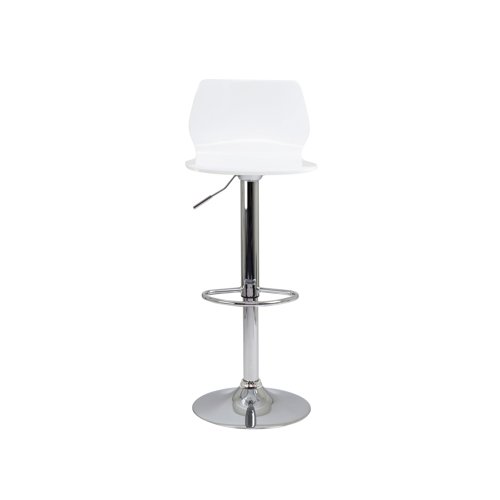 KF90509 | This wood veneer high stool is ideal for use in bistros, cafes and break-out areas. It has a chrome stand and foot ring with height adjustable gas stem, with a fixed back. Comes with a 5-year guarantee.