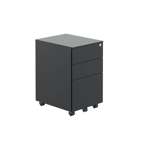 This under-desk pedestal has three drawers and is lockable.