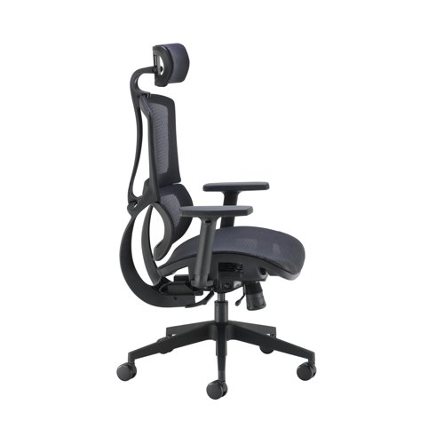 The Arista Lena is a modern take on the standard executive chair, with a breathable mesh back and polished fixed arms. This high back chair has an aluminium polished base and torsion control.