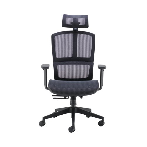 The Arista Lena is a modern take on the standard executive chair, with a breathable mesh back and polished fixed arms. This high back chair has an aluminium polished base and torsion control.