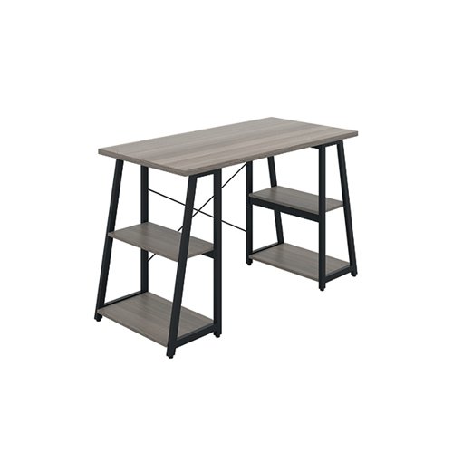 Jemini Soho Desk 4 Angled Shelves 1300x600x770mm Grey Oak/Black KF90795