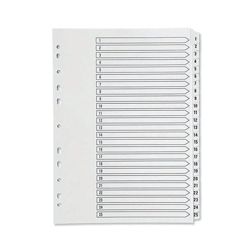 Q-Connect 1-25 Index Multi-Punched Reinforced Board Clear Tab A4 White KF97056