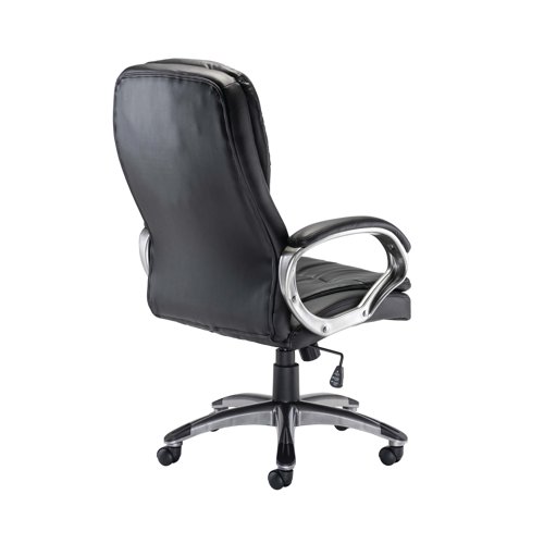 KF97092 | Comfort and style go hand in hand with this Arista Murcia Executive Chair. This black leather look has a contoured seat and back for comfort throughout your working day. The tilt lock mechanism allows you to position the chair to suit your requirements, posture and sitting preferences. Additionally, the five star base and casters keep the chair steady and balanced, with easy movement around your desk.