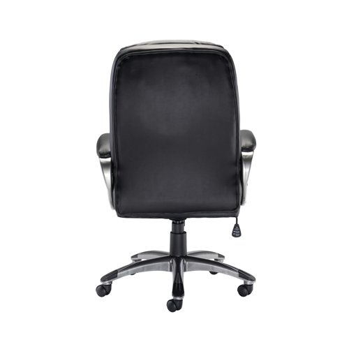 KF97092 | Comfort and style go hand in hand with this Arista Murcia Executive Chair. This black leather look has a contoured seat and back for comfort throughout your working day. The tilt lock mechanism allows you to position the chair to suit your requirements, posture and sitting preferences. Additionally, the five star base and casters keep the chair steady and balanced, with easy movement around your desk.