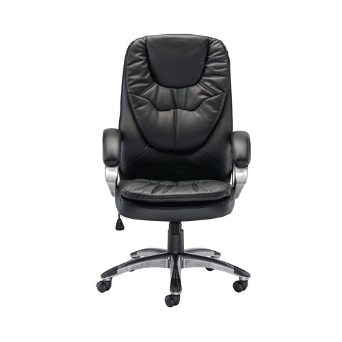 Comfort and style go hand in hand with this Arista Murcia Executive Chair. This black leather look has a contoured seat and back for comfort throughout your working day. The tilt lock mechanism allows you to position the chair to suit your requirements, posture and sitting preferences. Additionally, the five star base and casters keep the chair steady and balanced, with easy movement around your desk.