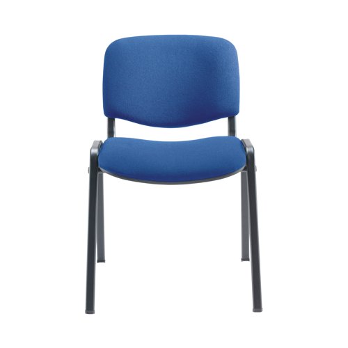 This multi purpose stacking chair from First is a comfortable, durable choice for offices, meeting rooms, reception areas and more. It features a soft blue upholstered seat and back with a sturdy black metal frame for durability. The chairs can be stacked when not in use to save space - ideal for occasional conferences and meetings. Optional arms and a folding writing tablet are available separately for even more versatility.