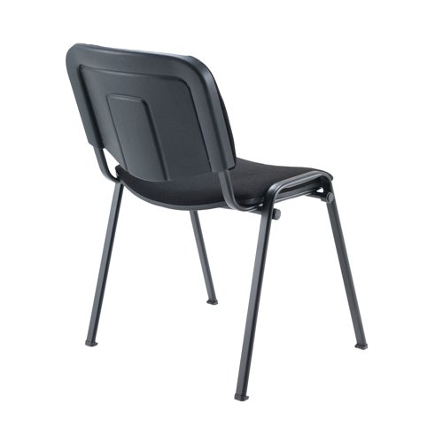 KF98505 | This multi purpose stacking chair from First is a comfortable, durable choice for offices, meeting rooms, reception areas and more. It features a soft charcoal upholstered seat and back with a sturdy black metal frame for durability. The chairs can be stacked when not in use to save space - ideal for occasional conferences and meetings. Optional arms and a folding writing tablet are available separately for even more versatility.