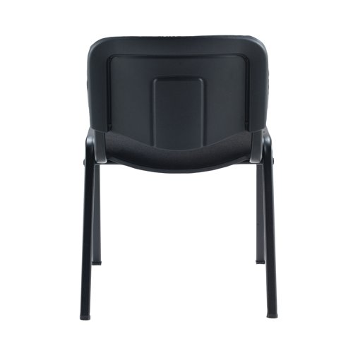 KF98505 | This multi purpose stacking chair from First is a comfortable, durable choice for offices, meeting rooms, reception areas and more. It features a soft charcoal upholstered seat and back with a sturdy black metal frame for durability. The chairs can be stacked when not in use to save space - ideal for occasional conferences and meetings. Optional arms and a folding writing tablet are available separately for even more versatility.