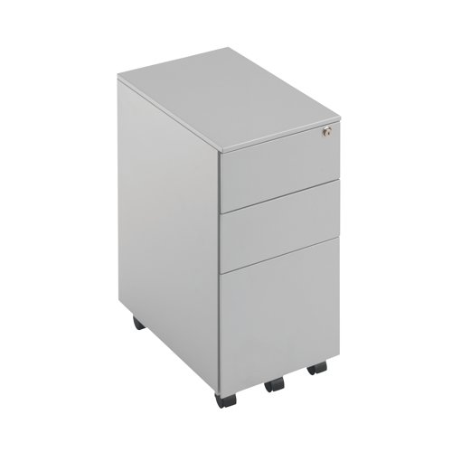 First 3 Drawer Under Desk Pedestal Slimline Steel 300x470x615mm Silver KF98515 VOW