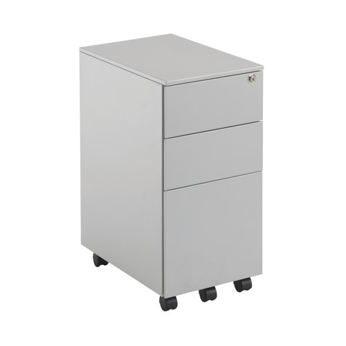 First 3 Drawer Under Desk Pedestal Slimline Steel 300x470x615mm Silver KF98515 - KF98515
