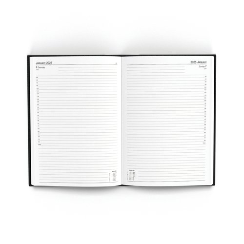 This day per day diary is ideal for meetings, appointments, deadlines and other plans, with a reference calendar on each page and half hourly appointment slots for help planning ahead. The diary also includes current and forward year planners, and a ribbon page marker for quick and easy reference. This pack contains 1 black A4 diary.