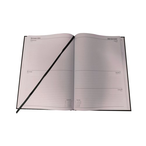 This 2 Days Per Page diary is ideal for meetings, appointments, deadlines and other plans, with a reference calendar on each week for help planning ahead. The diary also includes current and forward year planners, with a ribbon page marker for quick and easy reference. This pack contains 1 black A4 diary.