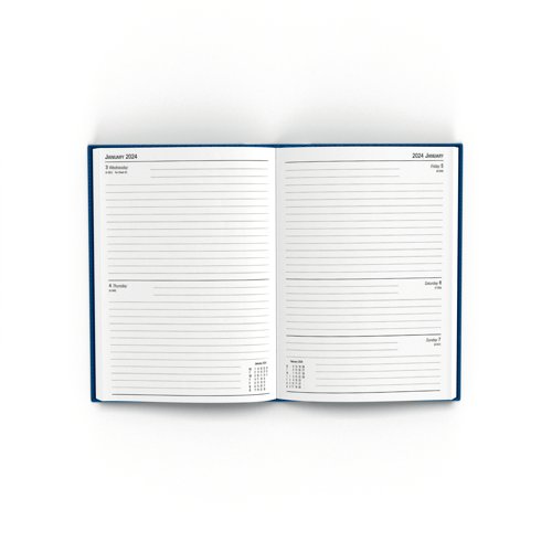 This 2 days per page diary is ideal for meetings, appointments, deadlines and other plans, with a reference calendar on each page for help planning ahead. The diary also includes current and forward year planners, and a ribbon page marker for quick and easy reference. This pack contains 1 blue A5 diary.
